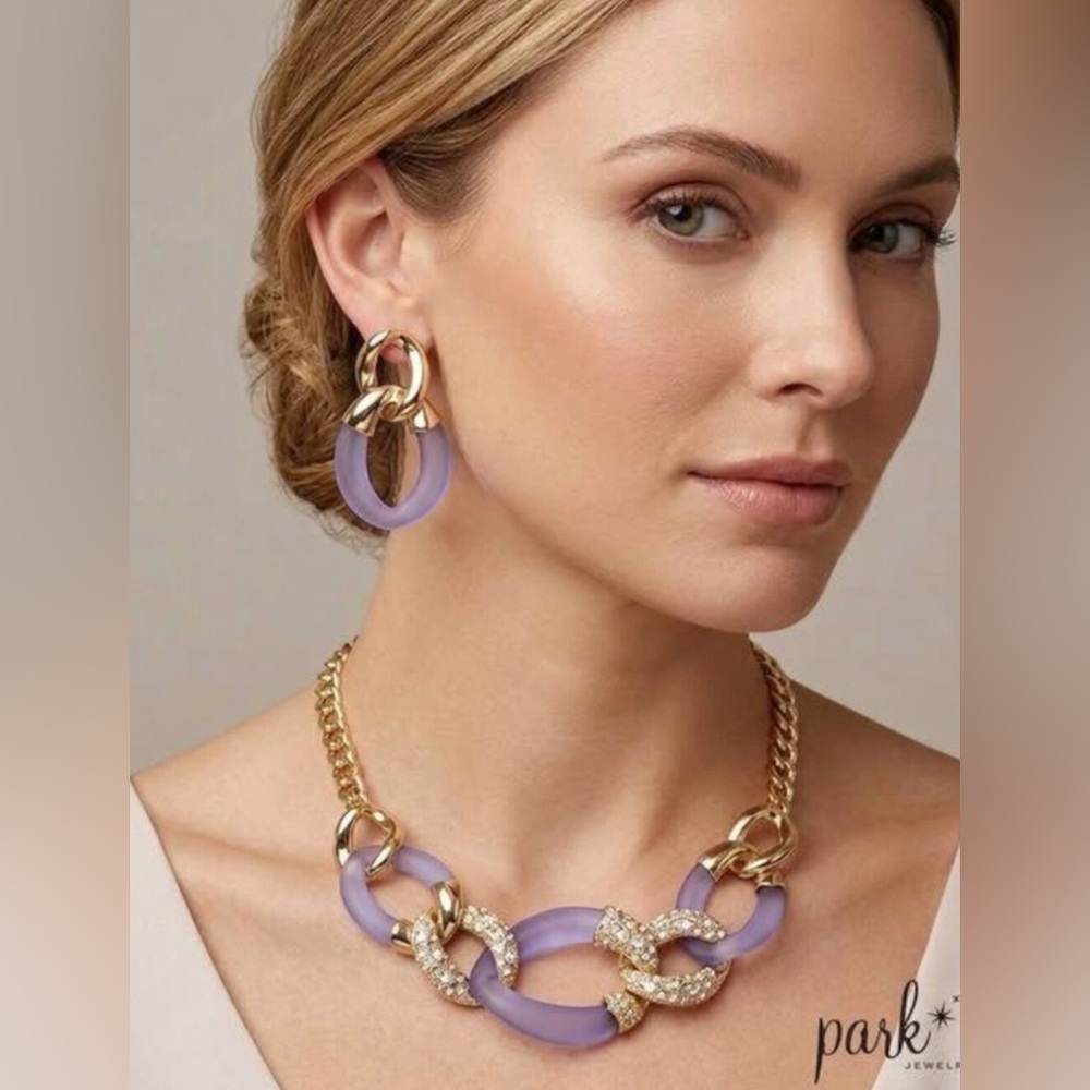 VINTAGE Park Lane Gold & Lavender LUST Oval Chain Necklace & Earrings